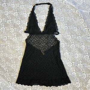 Vintage Victorias Secret Black Lace Halter Teddy